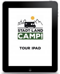 Tour iPad freigestellt mit Stadt Land Camp Logo